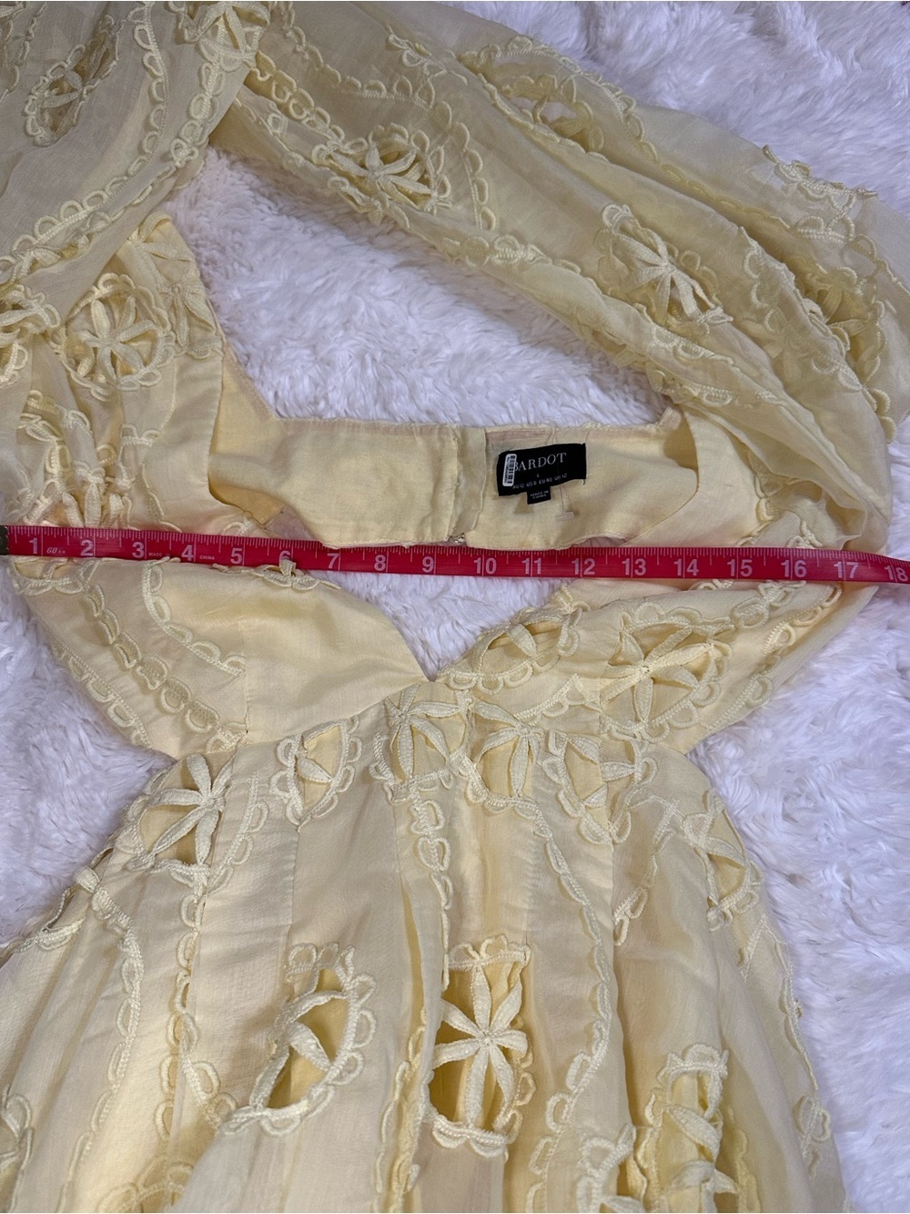 Bardot Jovie Babydoll Mini Dress Butter Yellow Cutout Balloon Sleeve L - Picture 11 of 16